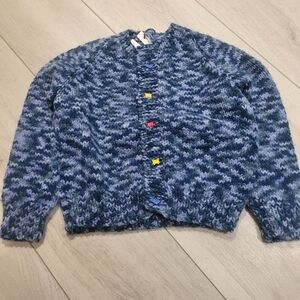 Kids Hand Knit Choo-choo Train Button Cardigan Sweater Size 4 Blue NEW